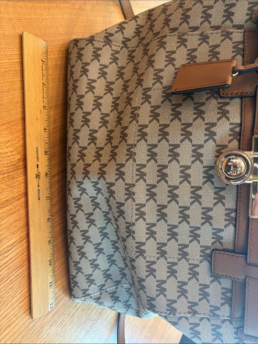 Michael Kors Brown Monogram Satchel with Gold Hardware - Picture 3 of 7